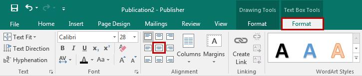 With the text still selected, under the Text Box Tools Format tab, click the center alignment under the Alignment tools grouping.