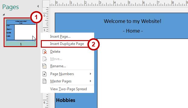 Duplicating your Layout Page After you have created the layout of your website (see the section on Setting up the Layout of your Website), you can duplicate this layout page to