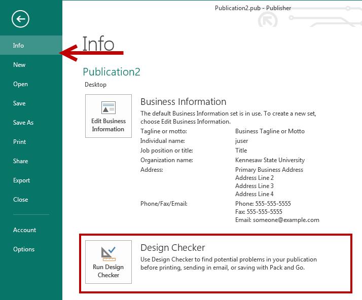 2. From the Info panel, click Run Design Checker.