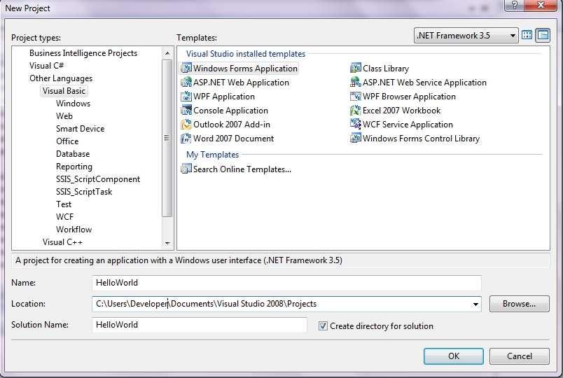 Fig 1.4 New Project window o In Visual Studio, you can choose what version of the.net Framework your application targets.