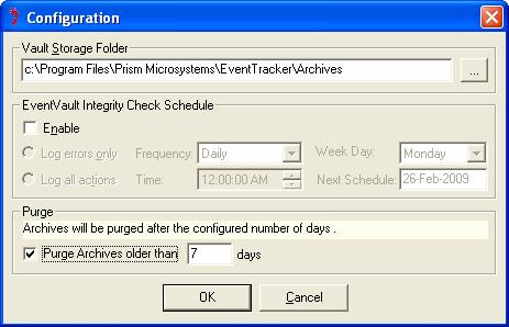 Current system time: 11:00 A.M. Frequency: Weekly Day: Friday If you enter or select past time from the current system time from the Time spin box, say for instance 10:30 A.M., EventVault Warehouse Manager will schedule the integrity check for the following week i.
