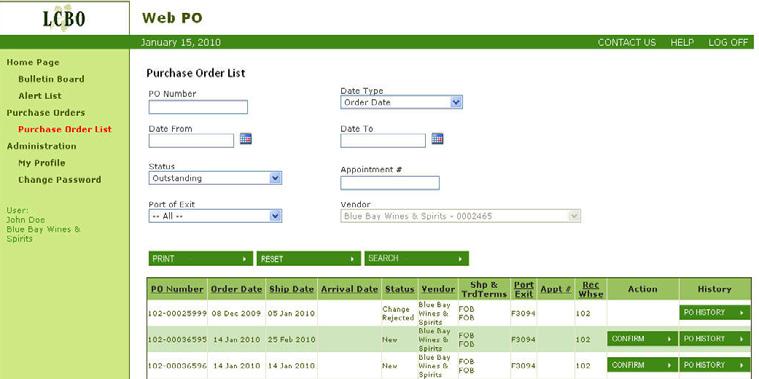 section 5 purchase order ACTions HOW TO CONFIRM A purchase order Step 1: From the Bulletin Board screen (or from any screen), click Purchase Order List from within the main menu.