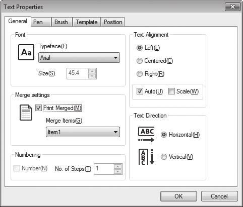 .. on the Settings (S) menu. It displays the Text Properties screen. 3 Select the Print Merged (M) check box.