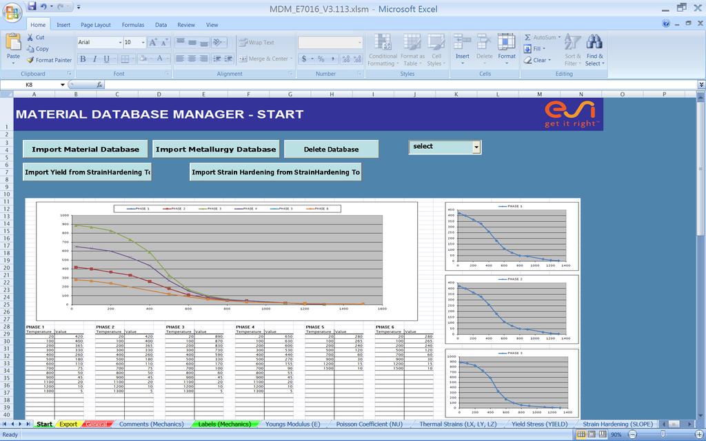 MATERIAL DATA MANAGER The material data manager allows composing a material database for SYSWELD. You deal only with data in Microsoft Excel.