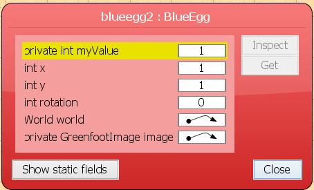 Figure 9: The state of an Egg-object with coordinates (2,2) Figure 10: The state of an Egg-object with coordinates (1,1) We will now have a look at the states of objects in more detail. 1. Drag Mimi to the top-left corner of the world.