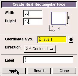 selected An additional working window should appear named Create Real Rectangular Face.