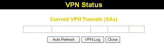Wireless ADSL VPN Router User Guide VPN Status Screen This screen is displayed when you click the VPN Log button on the VPN Policies screen, or on the Status screen.