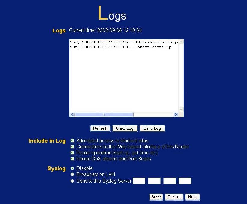 Advanced Features Logging The Logs record various types of activity on the Wireless ADSL Router.