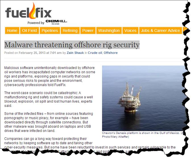 MALWARE THREATENING OFFSHORE RIG SECURITY http://fuelfix.