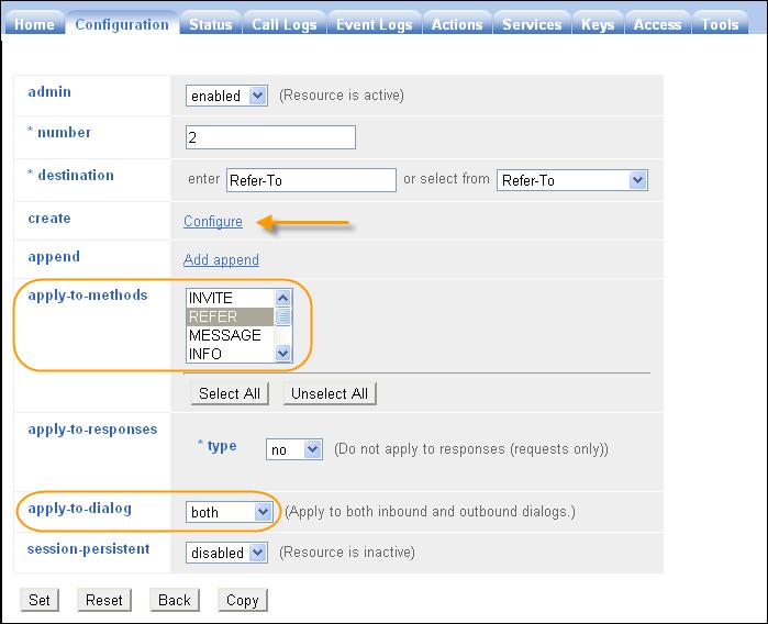 The following screen is presented, select REFER for apply-to-methods and both for type