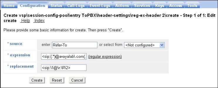 The following screen is presented. In the source area, select Refer-To from the drop-down list or type Refer-To in the enter field. In the expression field, enter a regular expression to match.