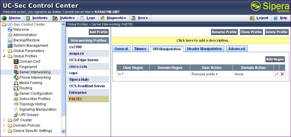 The following screen shows the completed URI Manipulation for PAETEC. 7.1.4.