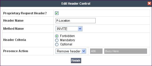 Enter a descriptive name for the new rule and click Finish. Select the Request Headers tab and click Add In Header Control (not shown). In the new window that appears, enter the following values.