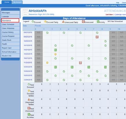 How do I see my child s Attendance Record? By clicking on Attendance on the left hand navigation, you can view your child s attendance in two ways: List View and Calendar View.