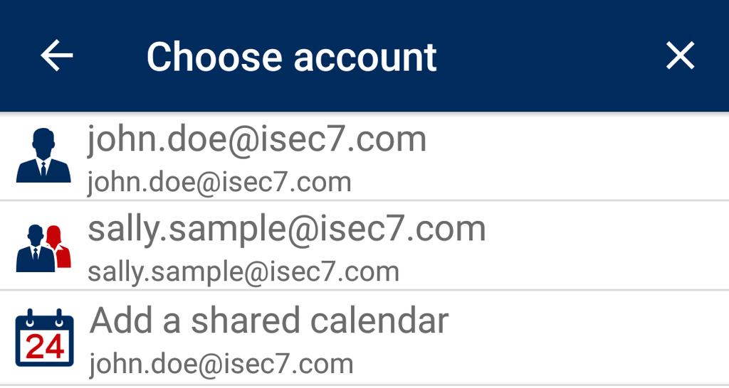 3 Add Shared Calendars ISEC7 Mobile Exchange Delegate provides you the possibility to access shared calendars of other users.