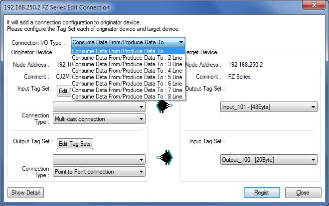 3 The Edit Connection Dialog Box is displayed. Select Consume Data From/Produce Data To from the Connection I/O Type pull-down list.