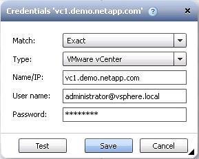 e. Enter the vcenter Server password. 5. Click Save. 6. To add OCUM 6.0 credentials again, right-click in the right pane and select New. 7. Configure the OCUM credentials: a.