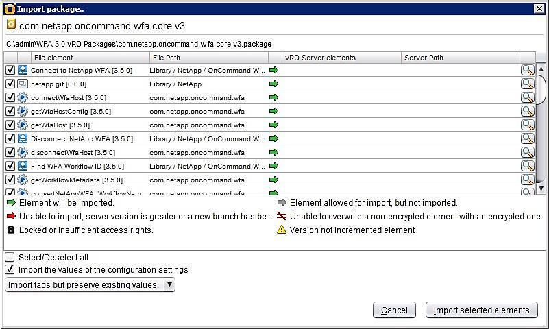 8. Once the import is finished, a new package called com.netapp.oncommand.wfa.core.v3 will be displayed. 9.