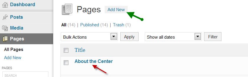 Adding & Editing Web Pages Click on Pages in the sidebar menu to access your web pages. The Pages Screen lists all of your existing pages.