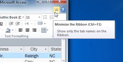 When the Ribbon is minimized, you can make it reappear by clicking on a tab. However, the Ribbon will disappear again when you are not using it.