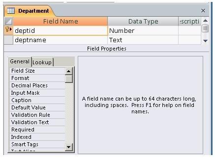 New fields can be added to the table and assigned to a datatype.