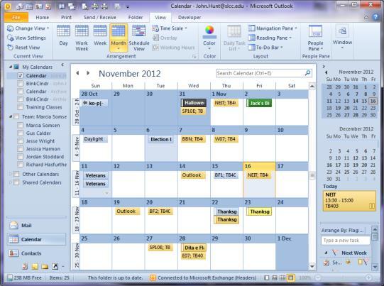 Overlaying Multiple Calendars Working with Calendars Using Outlook s Calendar, you can quickly and easily manage your calendar, meetings, appointments, and