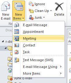 OR In the Calendar view, Click New Meeting in the Ribbon.