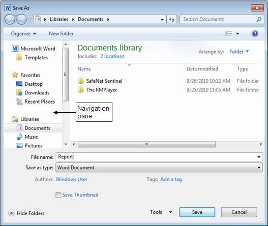 Figure 5 Save As Dialog Box Using Save As The Save As command can be used to save a document in a different location, with a different file name, or in a different file format.
