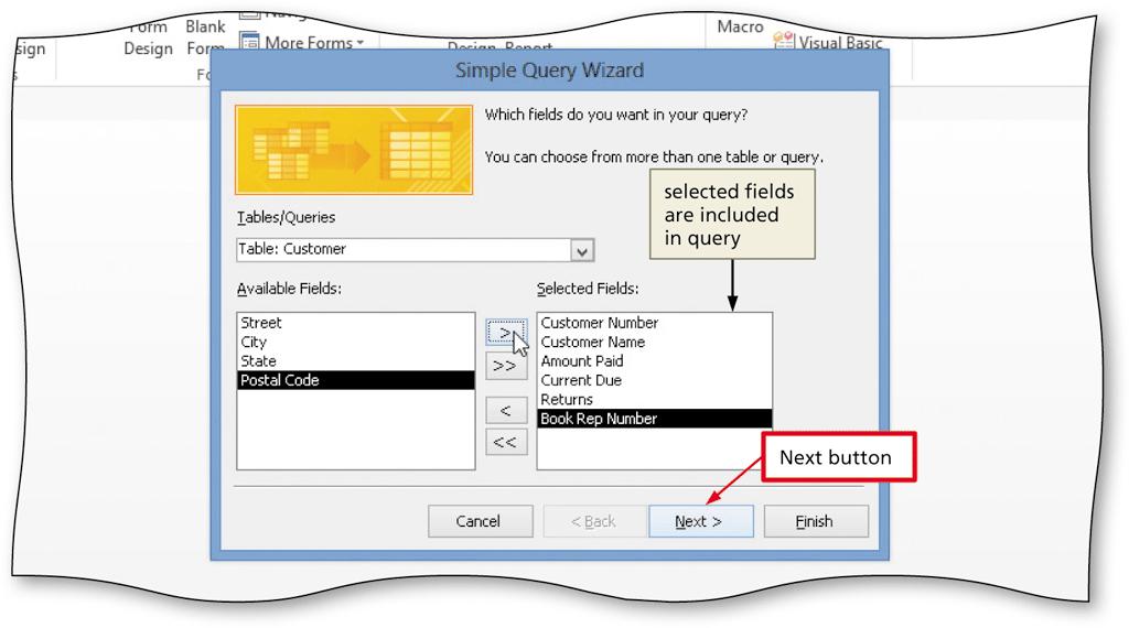 Using the Simple Query Wizard to Create a Query Follow the remaining steps in the