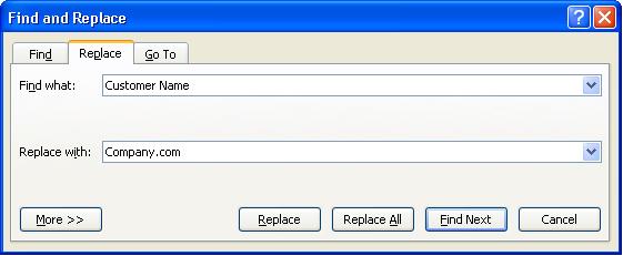 1. Select REPLACE from the Editing group on the Home tab of the Ribbon to open the Find and Replace dialog box.. 2.