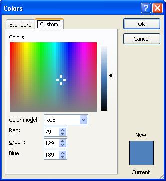 In the Custom Colors dialog box, you can click on the color, or you can enter the red,