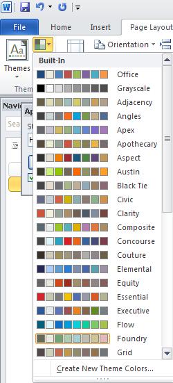 Changing Theme Elements You can easily modify your document by controlling the elements of a theme, including the: Colors Changes the colors