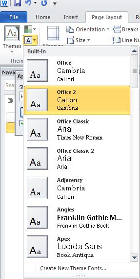 and shapes Use the following procedure to change the theme colors or fonts. 1. Select the PAGE LAYOUT tab on the Ribbon. 2.
