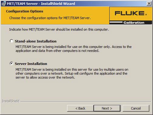jpg 3. Click the Fluke MET/TEAM Server item in the Install Software column on the right to launch the installer. The language selection dialog displays. 4.
