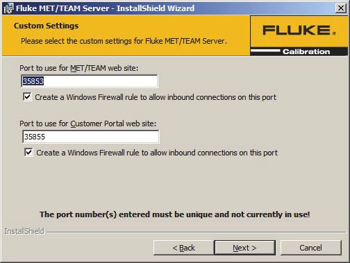 MET/TEAM, MET/CAL Run Time, MET/CAL Editor Fluke MET/TEAM Server Installer gxl007.jpg c.
