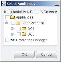 2. Select Plugins. In the Plugins pane, select the Macintosh/Linux Property Scanner Plugin. Select Configure. The Select Appliances dialog appears. 3.