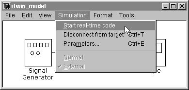 Real-Time Application 2 In the Simulation window, and from the Simulation menu, click Start real-time code. Also, you can start the execution from the toolbar by clicking.
