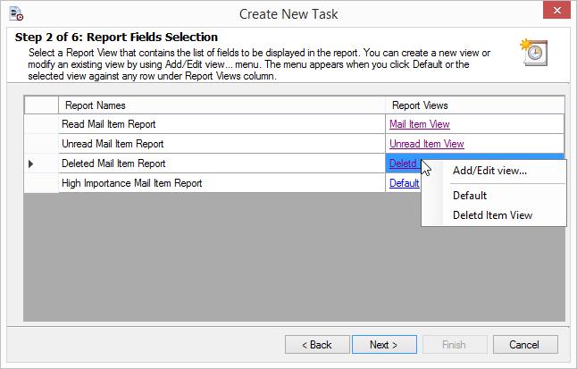 Step 2: Report Fields Selection Click Default under Report Views column for any given row (report) to select a view