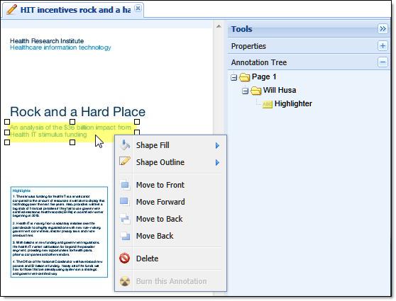 Annotations Annotations are created by first choosing an annotation from the Annotation toolbar and then clicking and dragging across the area of the document where you want the annotation to appear.