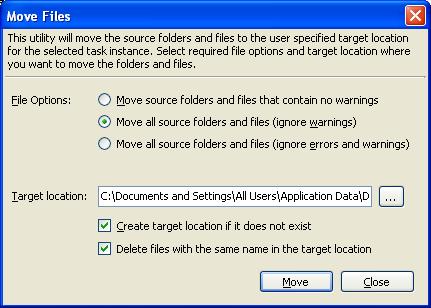 Chapter 3-DocKIT Features b) Selecting Retain task history for last <n> days only option will remove all history entries for each task that are older than <n> days. 3.16 Move Files Moving Source Files To Target Location The 'Move Files' tool will help you to move the already imported source files and folders to the specified location.
