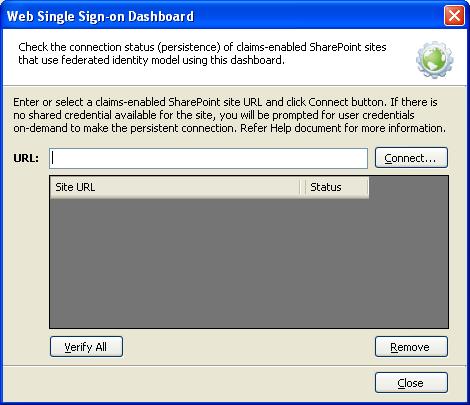 Chapter 3-DocKIT Features 2) The Web Single Sign-on Dashboard dialog will be shown as below: 3) In order to verify the