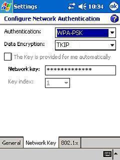 - When done, tap ok. WPA-PSK Networks Note: Only apply on Windows Mobile 2003 Second Edition - Tap on the Network Key tab.