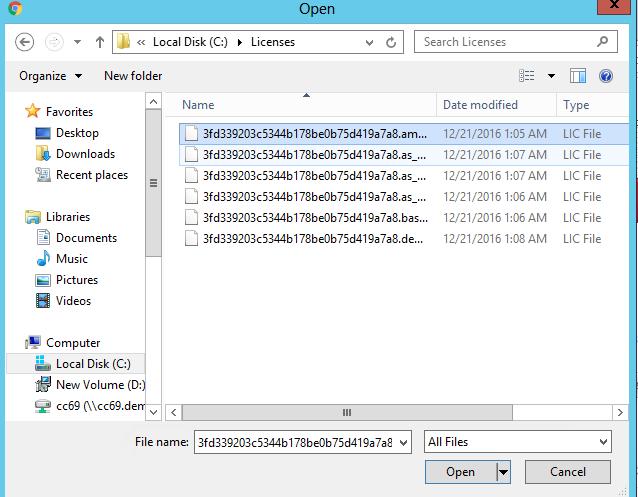 the location you saved the.lic files on your local client PC.