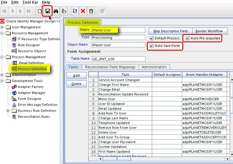 OIM 11g Workshop Lab 3 Auto Pre-populate flag is required to automatically trigger the pre-populate adapters configured on the process form of resource object iplanet User when provisioning operation