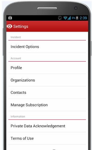 Incident Options Profile Organization Contacts