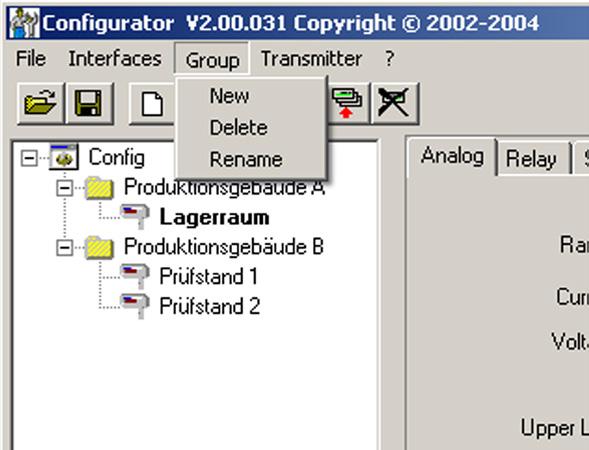 3.3 Group The icon "Group" provides the option of combining transmitters in groups.