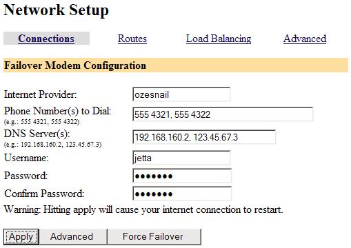 Note The Failover Cable/DSL/Direct/Dialout Internet option will not appear as an available Configuration until a primary Internet connection has been configured.