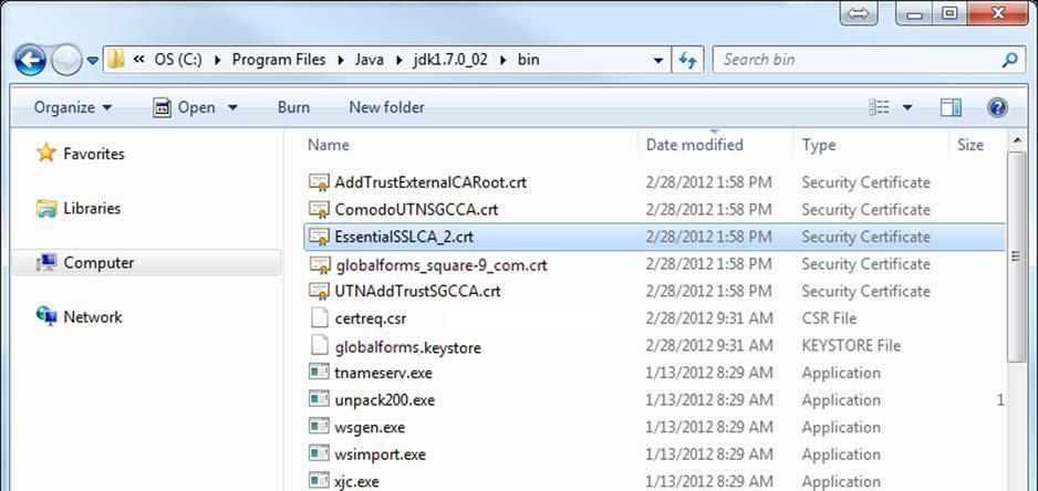1. Place these files into the bin directory of your Java installation. 2. These files are root and intermediate certificates, which are used to verify that your SSL certificate is valid.