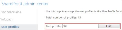 4. In the Find profiles field, type the name of a user who's OneDrive for Business data is to be backed up, and then click Find: 5.