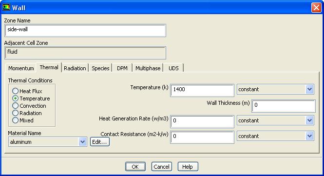 i. Select Convection from the Thermal Conditions group box. ii. Enter 100 w/m 2 k for Heat Transfer Coefficient. iii. Enter 1500 K for Free Stream Temperature.